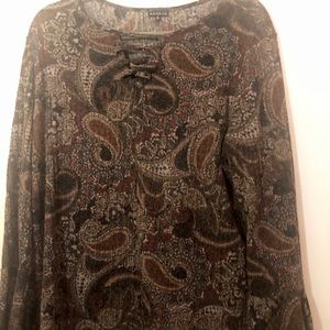 3/$18 Brown Paisley Long Sleeve Blouse